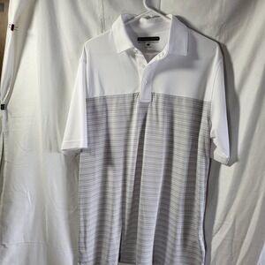 Pebble Beach Dry-Luxe Polo Shirt Mens Large White Gray Striped 1551877